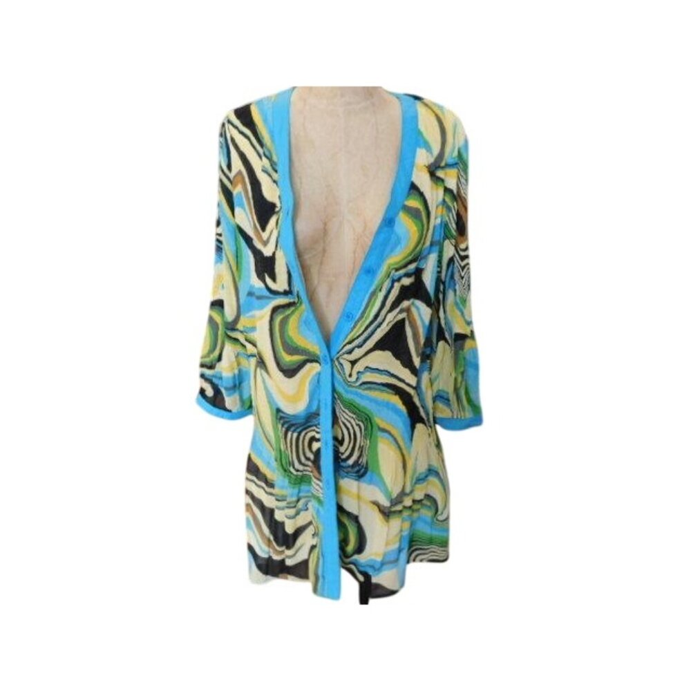 Rossi Roma Size XL Crinkle Lined Button Down Artsy Blouse Top